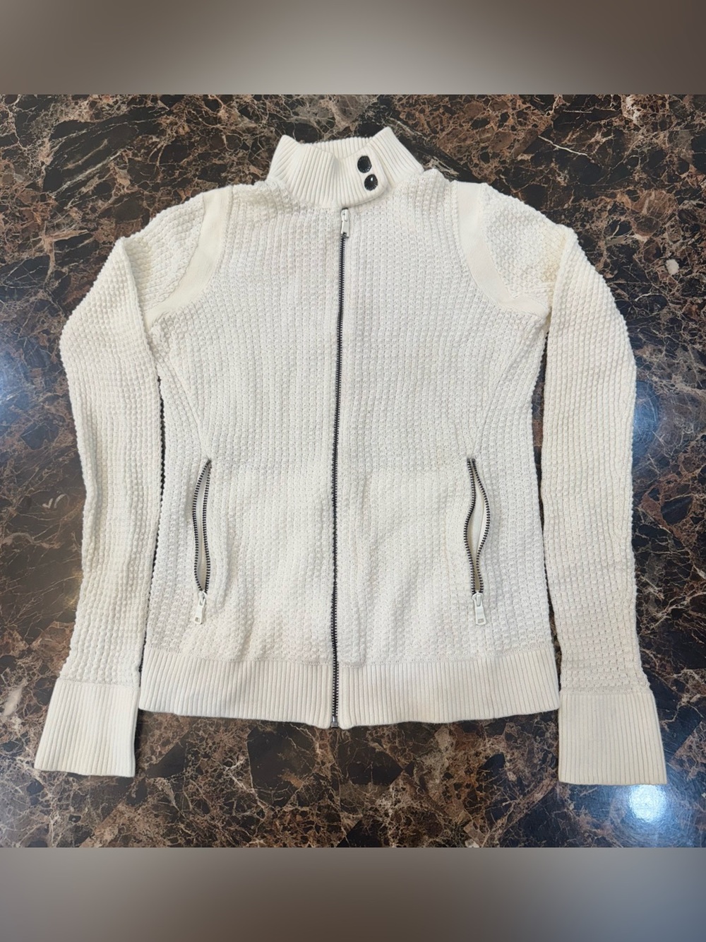 Armani Exchange Cream Knit Zip-Up Bomber Jacket